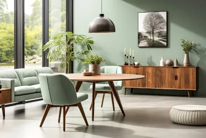 Fashionable interior of a home painted light green