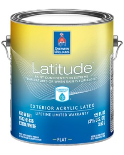 A can of Latitude exterior paint, an acrylic-latex paint offered by Sherwin-Williams.