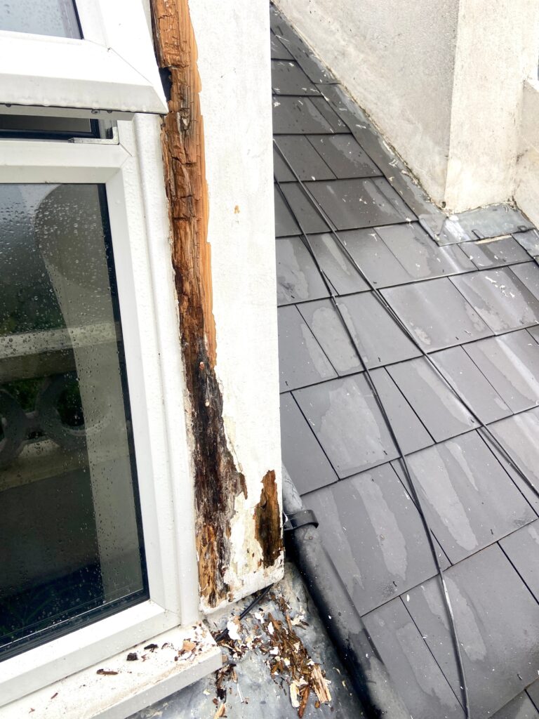 Wood rot near a window frame